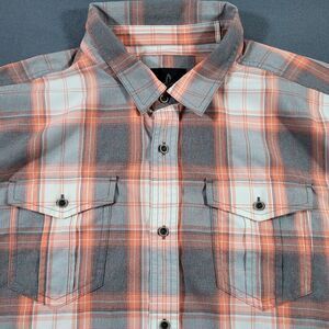 Prana Ascension Shirt Mens XL Salmon Plaid Long Sleeve Chore Pockets Button Up